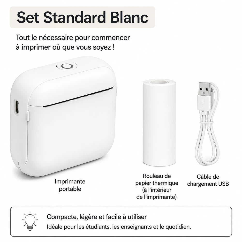 Mini Imprimante Bluetooth Portable – Thermique, Sans Encre
