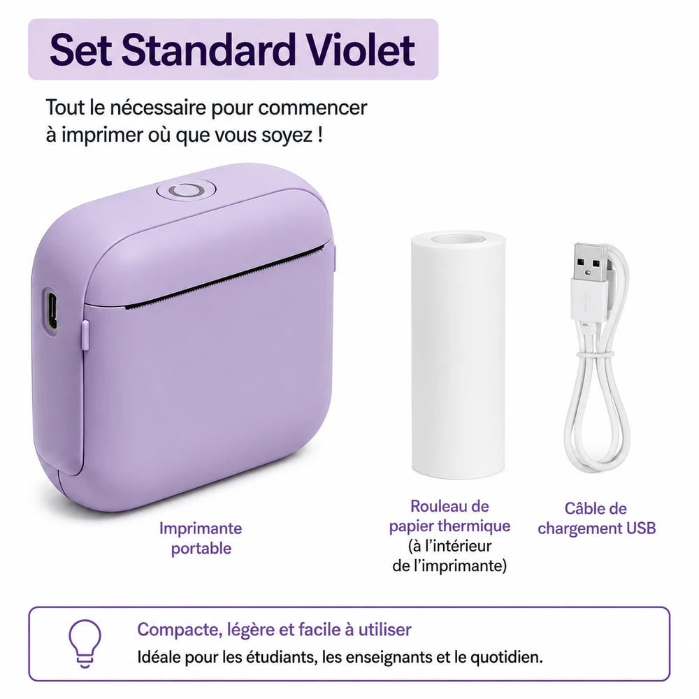 Mini Imprimante Bluetooth Portable – Thermique, Sans Encre
