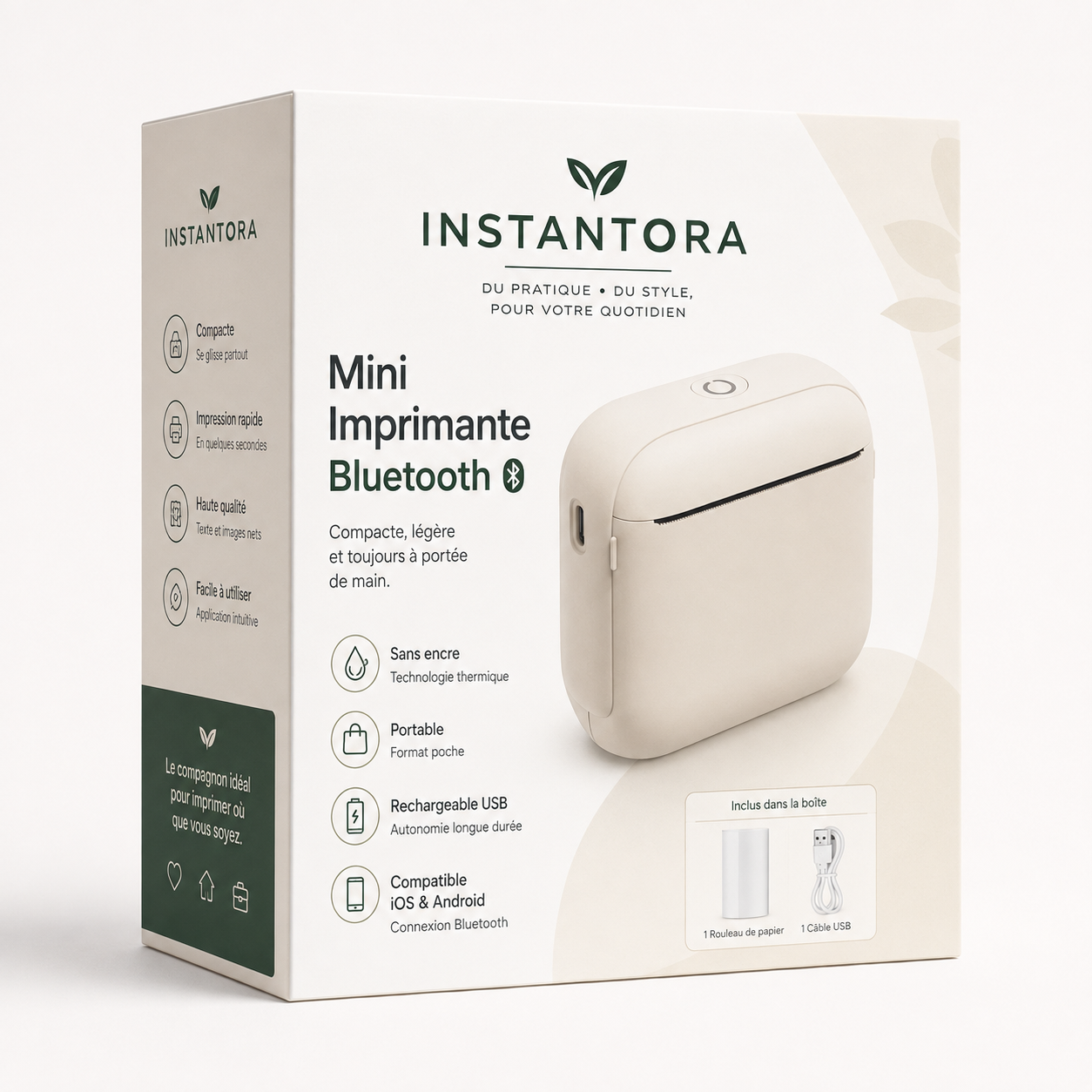 Mini Imprimante Bluetooth Portable – Thermique, Sans Encre