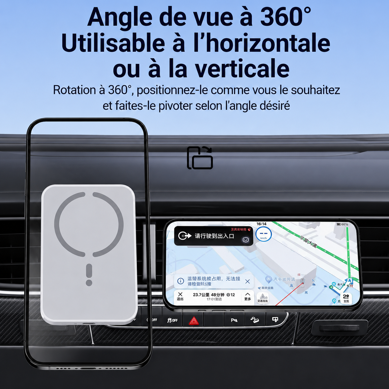 Support Téléphone Magnétique avec Charge Sans Fil pour Voiture