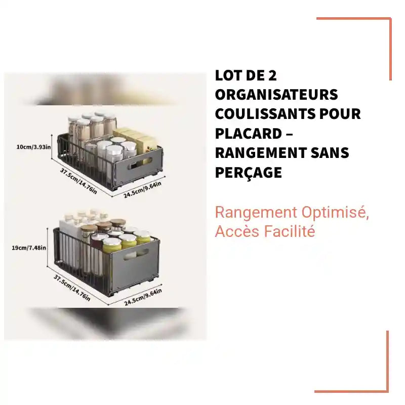 Lot de 2 Organisateurs Coulissants pour Placard &ndash; Rangement Sans Per&ccedil;age by@Outfy