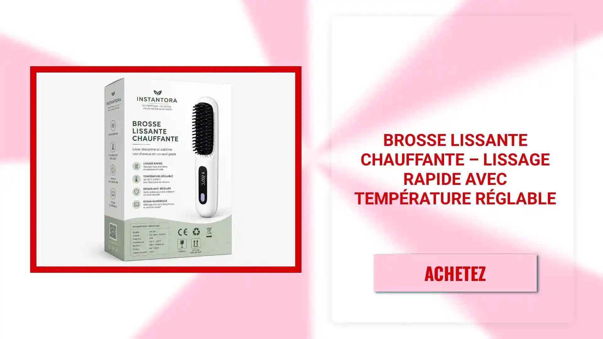 Brosse Lissante Chauffante &ndash; Lissage Rapide avec Temp&eacute;rature R&eacute;glable by@Outfy
